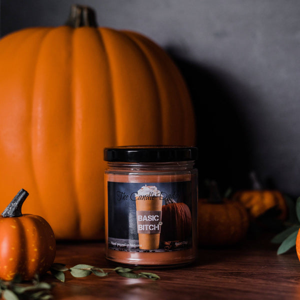 Basic Bitch - Funny Pumpkin Spice Latte Jar Candle 6 Ounce - 40 Hour Burn - Hand poured in Indiana - The Candle Daddy