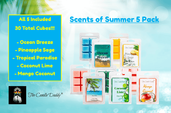 Scents of Summer 5 Pack - 5 Amazing Summer Wax Melts - 30 Total Cubes - 10 Total Ounces - The Candle Daddy