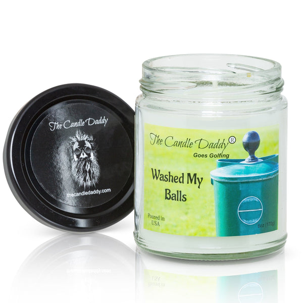 The Candle Daddy Goes Golfing - Washed My Balls - Clean Golf Ball Scented 6 Ounce Jar Candle - 40 Hour Burn - The Candle Daddy