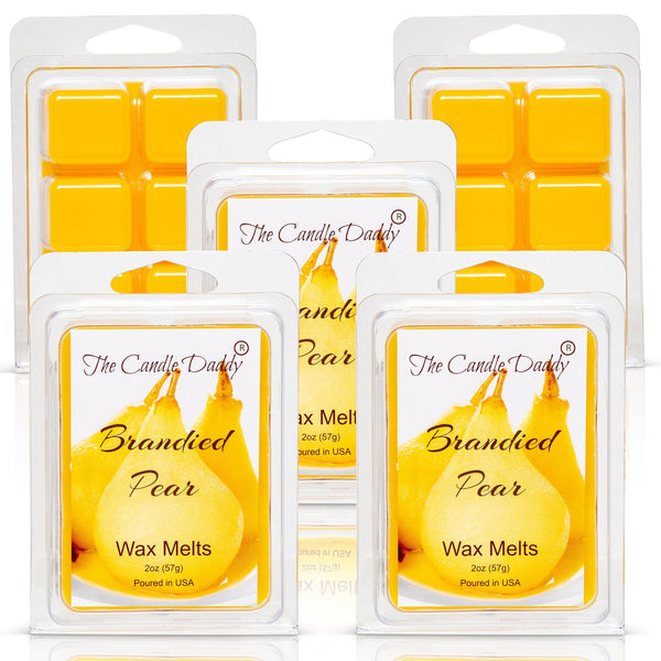 Brandied Pear - Sweet Pear and Cask Aged Brandy Scented Melt- Maximum Scent Wax Cubes/Melts- 1 Pack -2 Ounces- 6 Cubes - The Candle Daddy