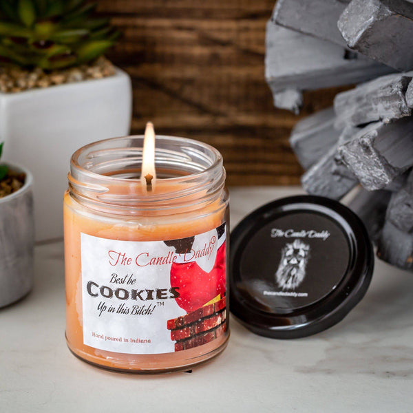 Best Be Cookies Up In This Bitch Holiday Candle - Funny Snickerdoodle Cookie Scented Candle - Funny Holiday Candle for Christmas, New Years - Long Burn Time, Holiday Fragrance, Hand Poured in USA - 6oz - The Candle Daddy