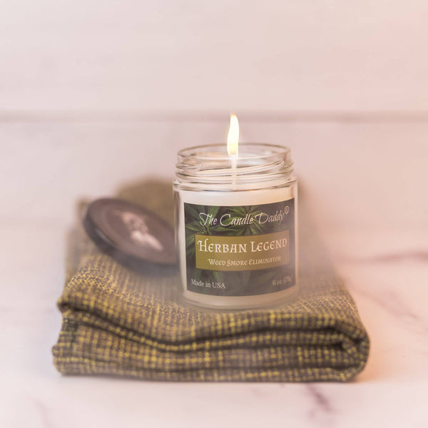 Herban Legend - Enzyme Infused Weed Smoke Eliminator - Funny 6 Oz Jar Candle - 40 Hour Burn Time - The Candle Daddy