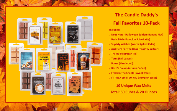Funny Fall 10 Pack - 10 Amazingly Hilarious Autumn Wax Melts - 60 Total Cubes - 20 Total Ounces - The Candle Daddy