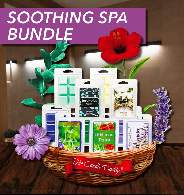 Soothing Spa Bundle - Relaxing Combination Set Of 5 Scented 2oz 6 Cube Wax Melt - 10 Total Ounces, 30 Total Cubes - The Candle Daddy