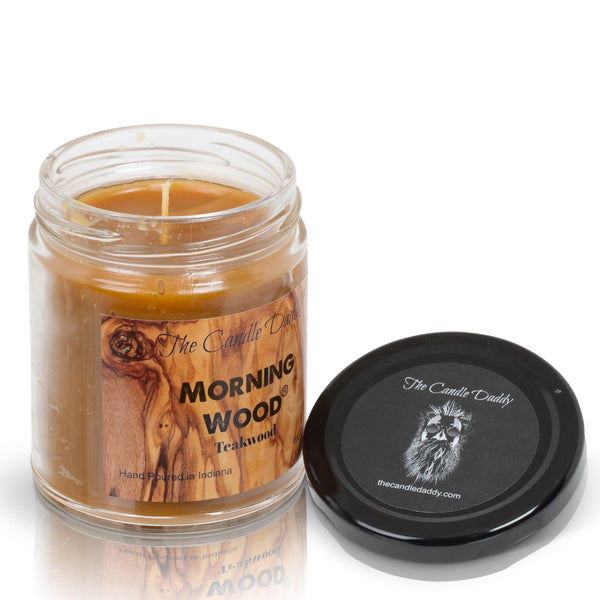 Morning Wood - Teak Wood Scent - Funny 6 Ounce - Hand Poured In Indiana - The Candle Daddy - The Candle Daddy