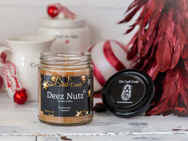 FREE SHIPPING - Deez Nutz Holiday Edition Candle - Funny Banana Nut Bread Scented Candle - Funny Holiday Candle for Christmas, New Years - Long Burn Time, Holiday Fragrance, Hand Poured in USA - 6oz - The Candle Daddy
