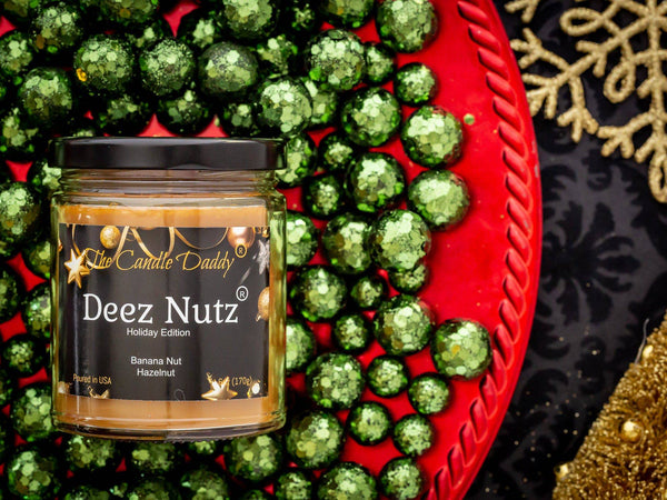 FREE SHIPPING - Deez Nutz Holiday Edition Candle - Funny Banana Nut Bread Scented Candle - Funny Holiday Candle for Christmas, New Years - Long Burn Time, Holiday Fragrance, Hand Poured in USA - 6oz - The Candle Daddy