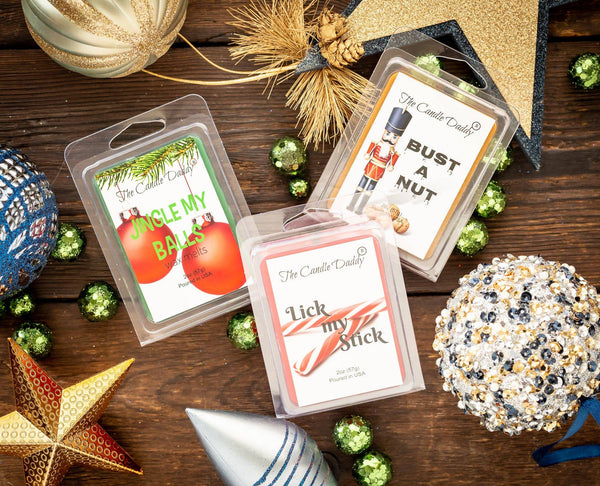 "All I Want For Christmas" Combo Set Of Three Scented Wax Melt Cubes - Lick My Stick- Jingle My Balls- BustANut - The Candle Daddy