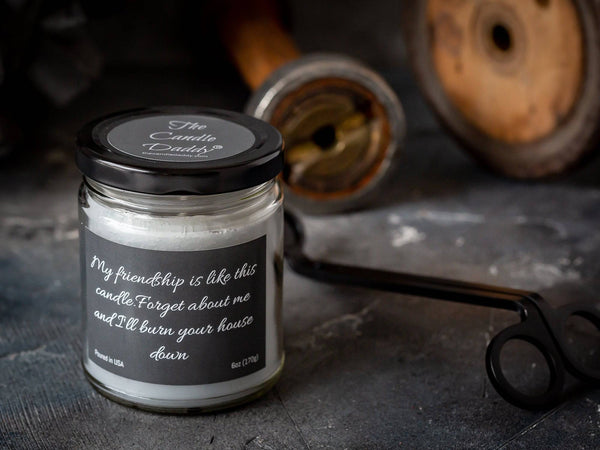 My friendship is like this candle. Forget about me and I'll burn your house down- 6 oz- 40 hour burn time -Snickerdoodle Scent - The Candle Daddy