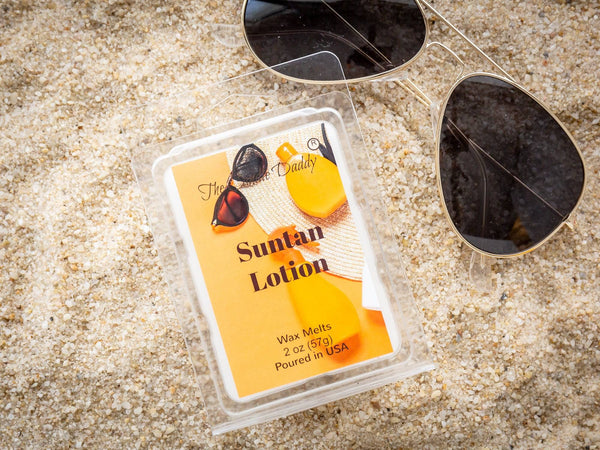 Suntan Lotion - Tropical Sun Tan Lotion Scented Melt- Maximum Scent Wax Cubes/Melts- 1 Pack -2 Ounces- 6 Cubes - The Candle Daddy