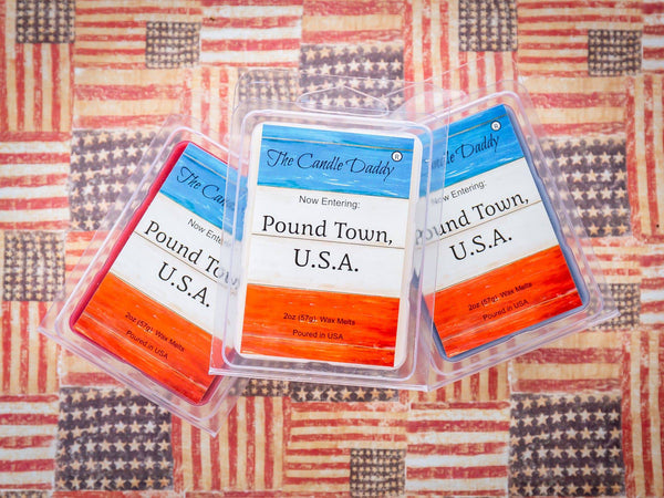 Now Entering: Pound Town, USA Red, White and Blue 3 Pack Trio - Blueberry, Strawberry and Vanilla Pound Cake Scented Melt - Maximum Scent Wax Cubes/Melts - 3 Pack - 6 Ounces - 18 Cubes - The Candle Daddy