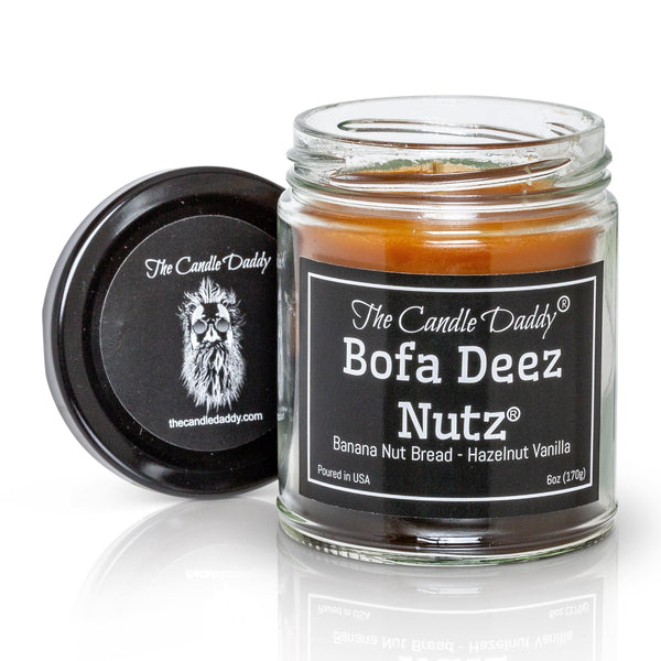 Bofa Deez Nutz Funny Jar Candle- 6 Ounce - 40 Hour Burn- Banana Nut Bread & Hazelnut.