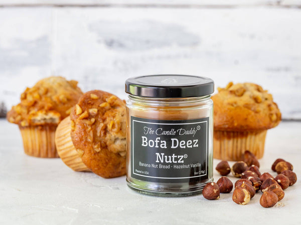 Bofa Deez Nutz Funny Jar Candle- 6 Ounce - 40 Hour Burn- Banana Nut Bread & Hazelnut.