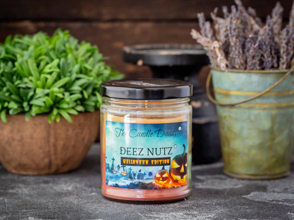 Deez Nutz - Halloween Edition - Banana Nut Bread Scented 6 Ounce Jar Double Pour Candle- 40 Hour Burn Time - The Candle Daddy