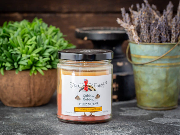 Gobble, Gobble Deez Nutz - Thanksgiving Edition - Banana Nut Bread Scented 6 Ounce Jar Double Pour Candle- 40 Hour Burn Time - The Candle Daddy