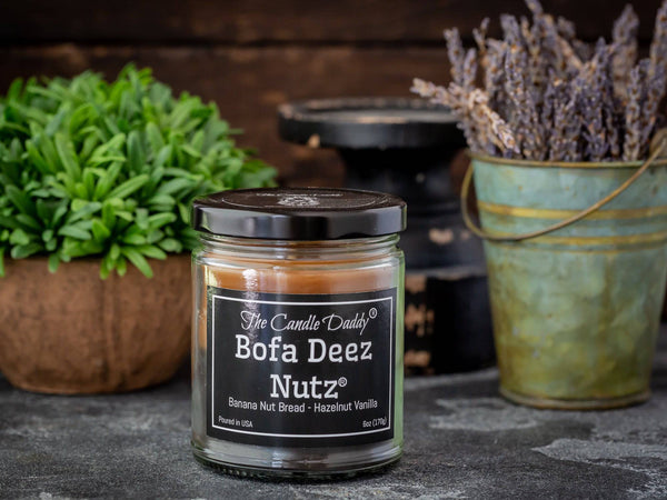 Bofa Deez Nutz Funny Jar Candle- 6 Ounce - 40 Hour Burn- Banana Nut Bread & Hazelnut.