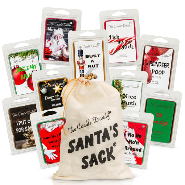 Santa's Sack - 11 Packs Of Random Christmas Wax Melts in the Sack - Randomly Selected - Great Dirty Santa Gift - The Candle Daddy