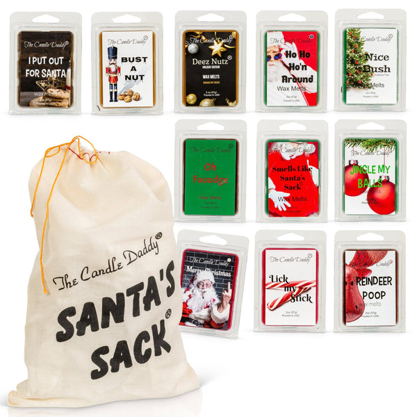 Santa's Sack - 11 Packs Of Random Christmas Wax Melts in the Sack - Randomly Selected - Great Dirty Santa Gift - The Candle Daddy