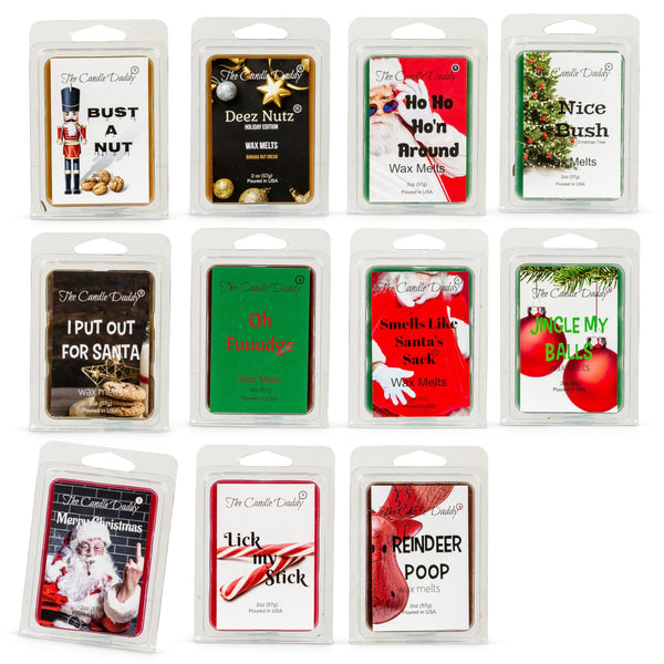Santa's Sack - 11 Packs Of Random Christmas Wax Melts in the Sack - Randomly Selected - Great Dirty Santa Gift - The Candle Daddy