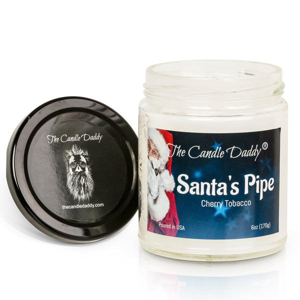 Santas Pipe Holiday Candle - Funny Cherry Tobacco Scented Candle - Funny Holiday Candle for Christmas, New Years - Long Burn Time, Holiday Fragrance, Hand Poured in USA - 6oz - The Candle Daddy