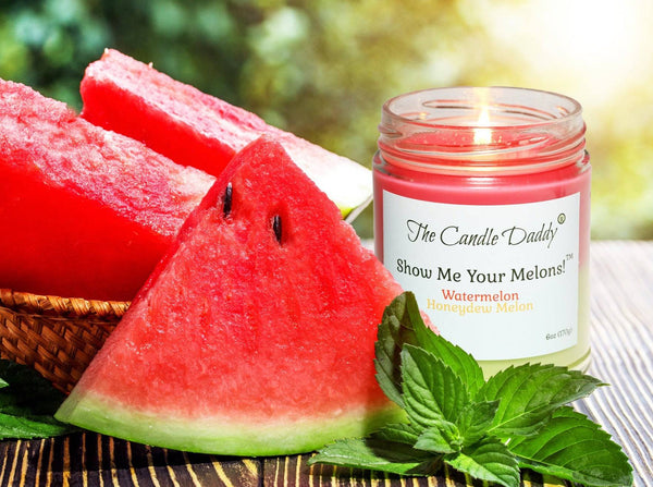 Show Me Your Melons- Watermelon- Honeydew - 6 Ounce Jar Candle- 40 Hour Burn Time - The Candle Daddy