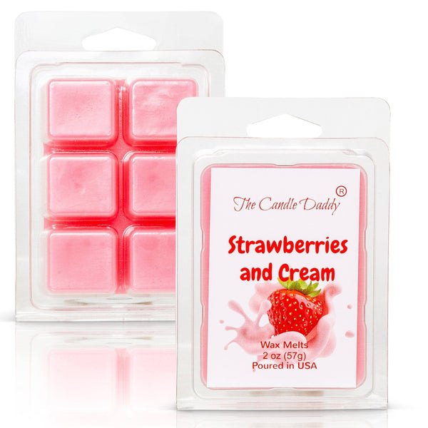 Strawberries & Cream - Sweet Strawberry with Cream Scented Melt- Maximum Scent Wax Cubes/Melts- 1 Pack -2 Ounces- 6 Cubes - The Candle Daddy