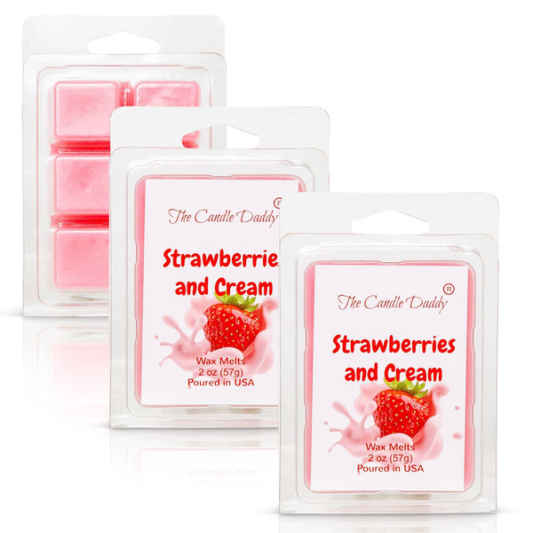 Strawberries & Cream - Sweet Strawberry with Cream Scented Melt- Maximum Scent Wax Cubes/Melts- 1 Pack -2 Ounces- 6 Cubes - The Candle Daddy