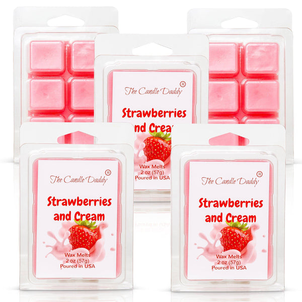 Strawberries & Cream - Sweet Strawberry with Cream Scented Melt- Maximum Scent Wax Cubes/Melts- 1 Pack -2 Ounces- 6 Cubes - The Candle Daddy