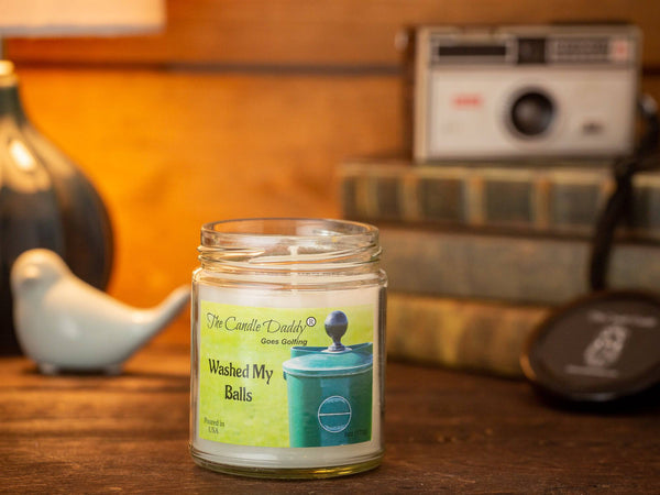 The Candle Daddy Goes Golfing - Washed My Balls - Clean Golf Ball Scented 6 Ounce Jar Candle - 40 Hour Burn - The Candle Daddy