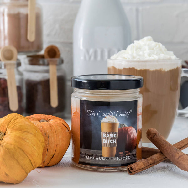 Basic Bitch - Funny Pumpkin Spice Latte Jar Candle 6 Ounce - 40 Hour Burn - Hand poured in Indiana.