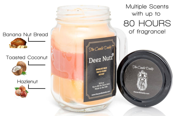 The Original Deez Nutz Candle - Triple Scent Pour - 10 Ounce - 80 Hour Burn Time- The Candle Daddy- Banana Nut Bread-Toasted Coconut-Hazelnut- Made in USA.