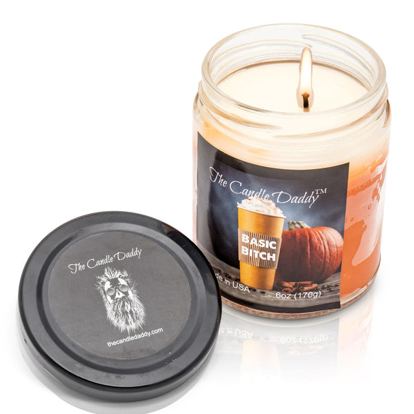 Basic Bitch - Funny Pumpkin Spice Latte Jar Candle 6 Ounce - 40 Hour Burn - Hand poured in Indiana.