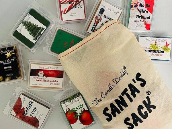 Santa's Sack - 11 Packs Of Random Christmas Wax Melts in the Sack - Randomly Selected - Great Dirty Santa Gift - The Candle Daddy