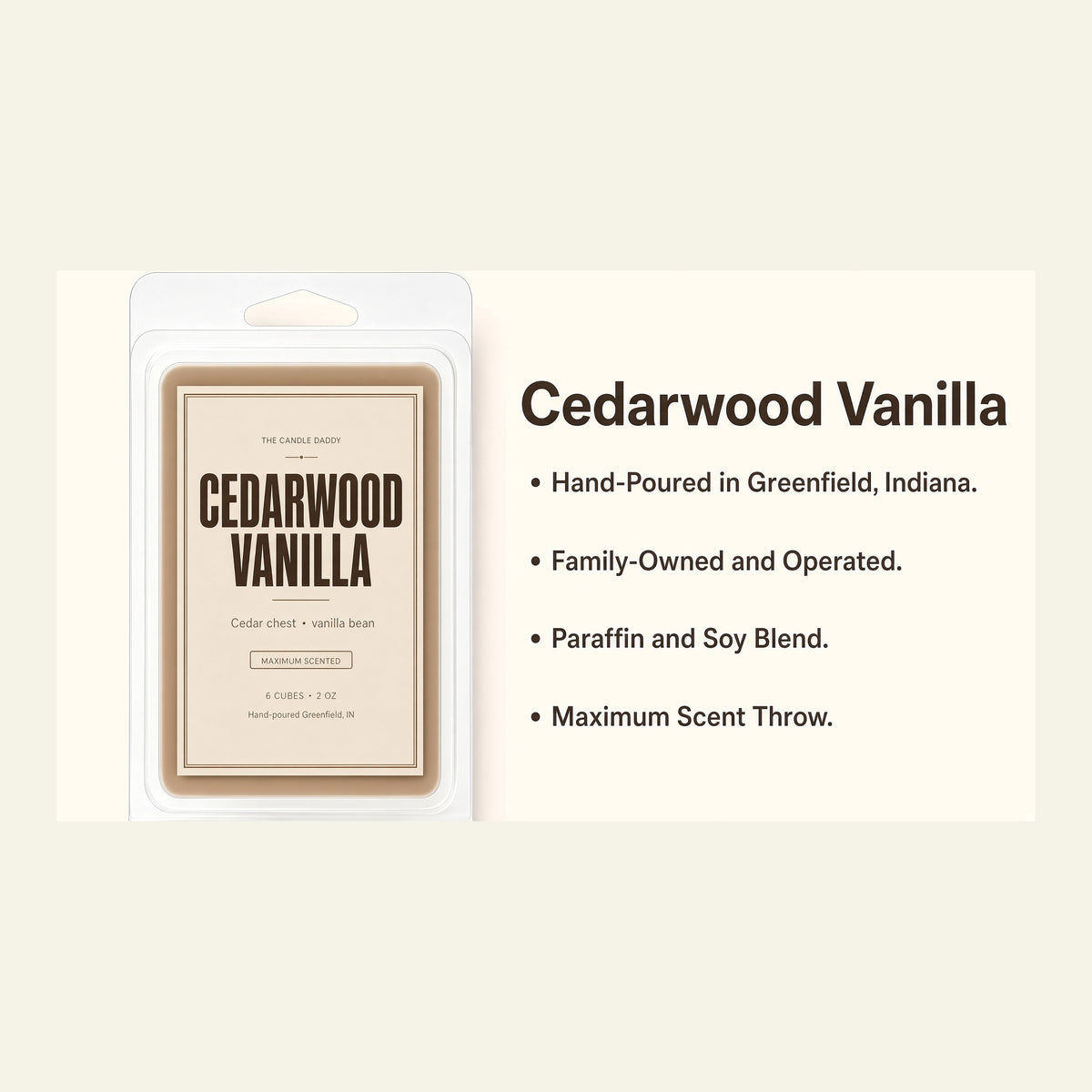 Cedarwood Vanilla Maximum Scented Wax Melt - 1 Pack - 2 Ounces - 6 Cubes