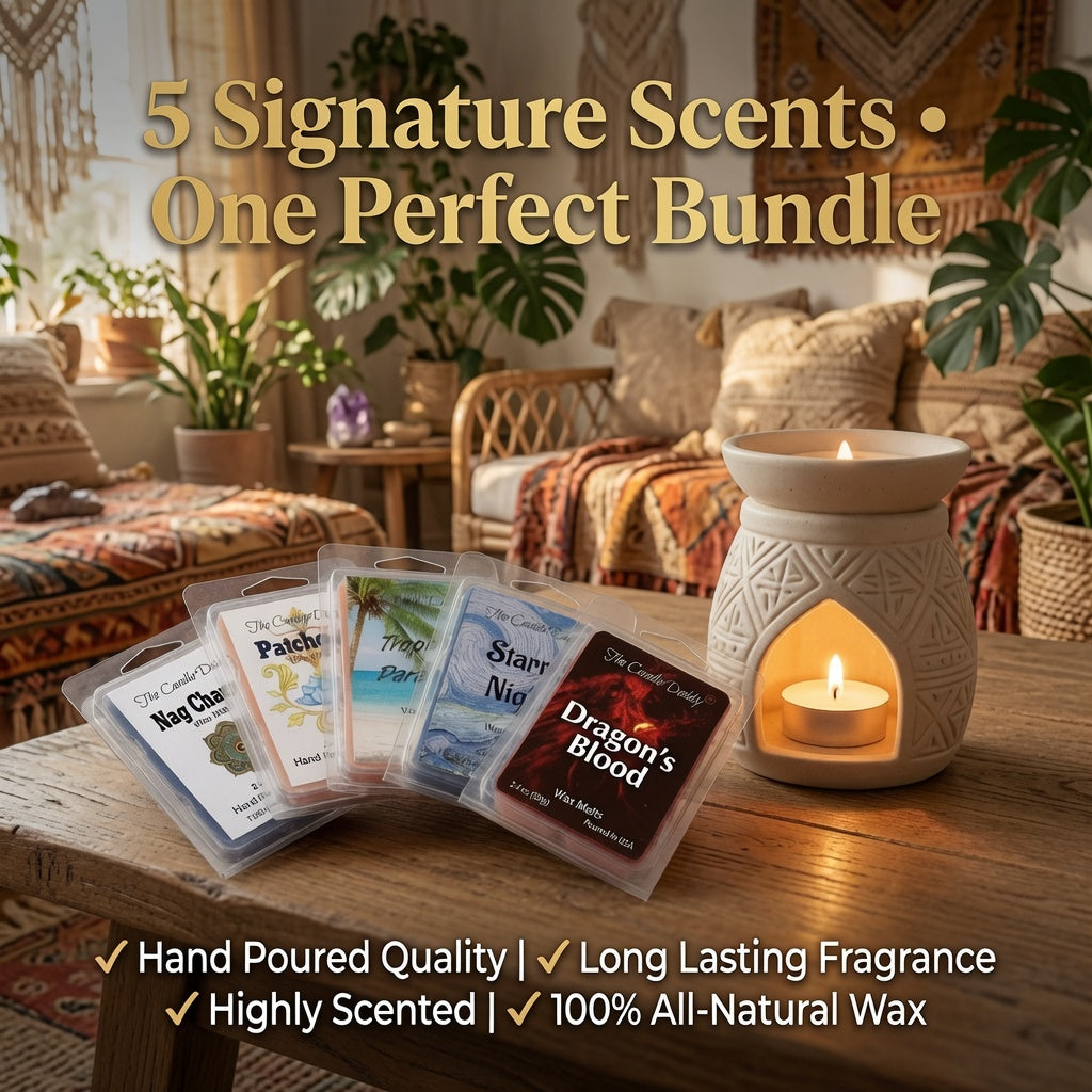 "Free Spirit Bundle"  Combo Set Of Five Scented Wax Melt Cubes - Nag Champa, Patchouli, Starry Night, Tropical Paradise, Dragon's Blood