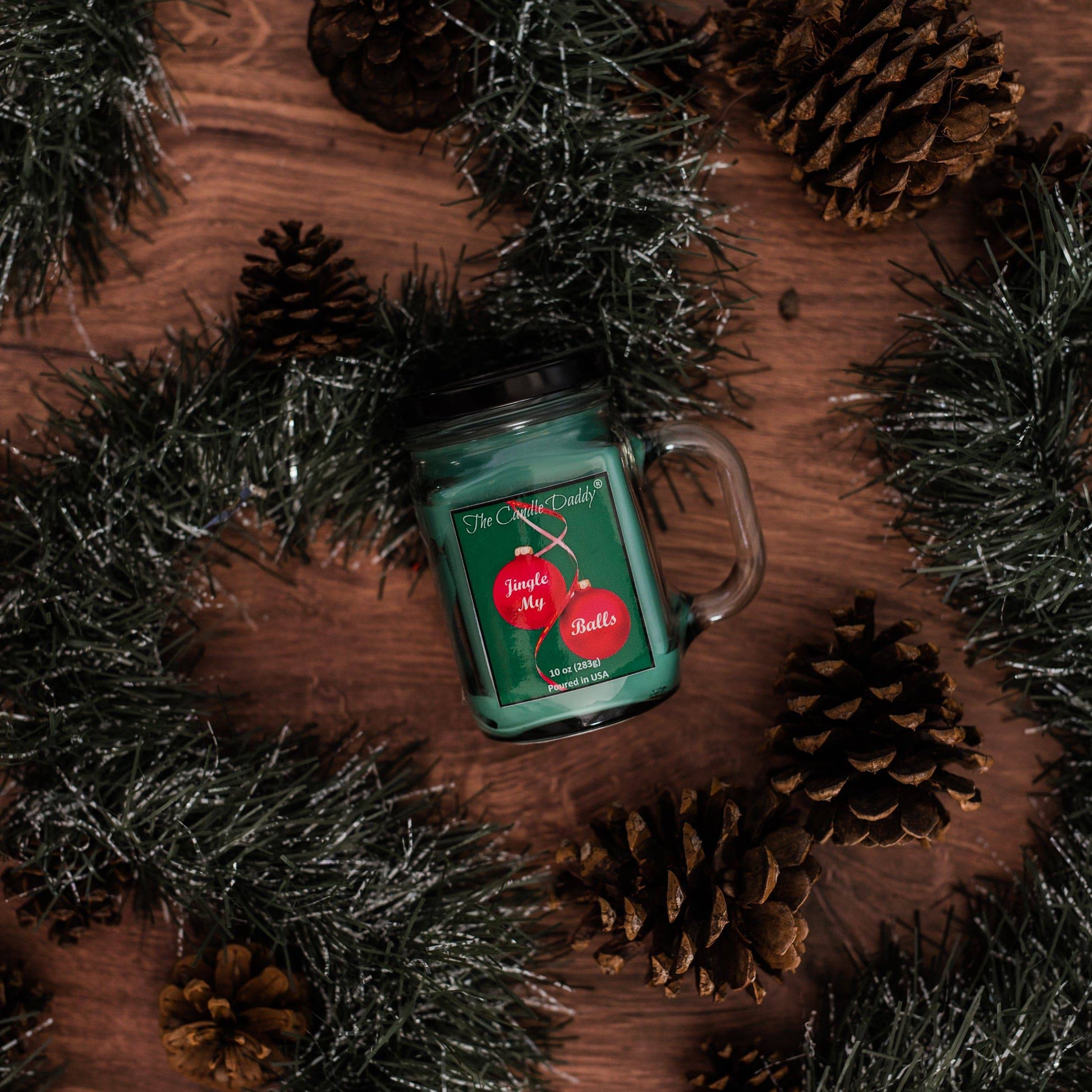 Jingle My Balls - Funny Christmas Balsam Pine Scented Mason Jar Candle - 10 oz with 80 Hour Burn Time - The Candle Daddy