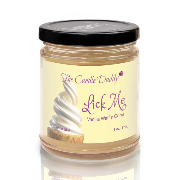 FREE SHIPPING - Lick Me - Vanilla Waffle Cone Scented - Funny 6 Oz Jar Candle - 40 Hour Burn Time
