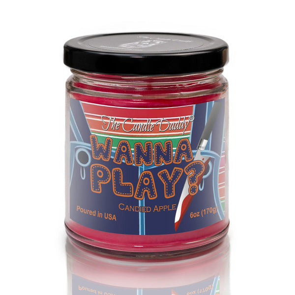 Wanna Play?  - Scary Candied Apple Scented  Horror Movie Candle - Halloween 6 Oz Jar Candle - 40 Hour Burn Time - The Candle Daddy