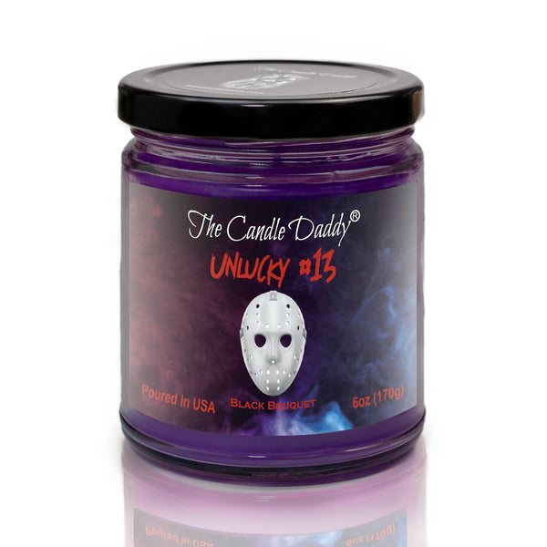 Unlucky #13 - Black Bouquet Scented Horror Movie Candle - Halloween 6 Oz Jar Candle - 40 Hour Burn Time - The Candle Daddy