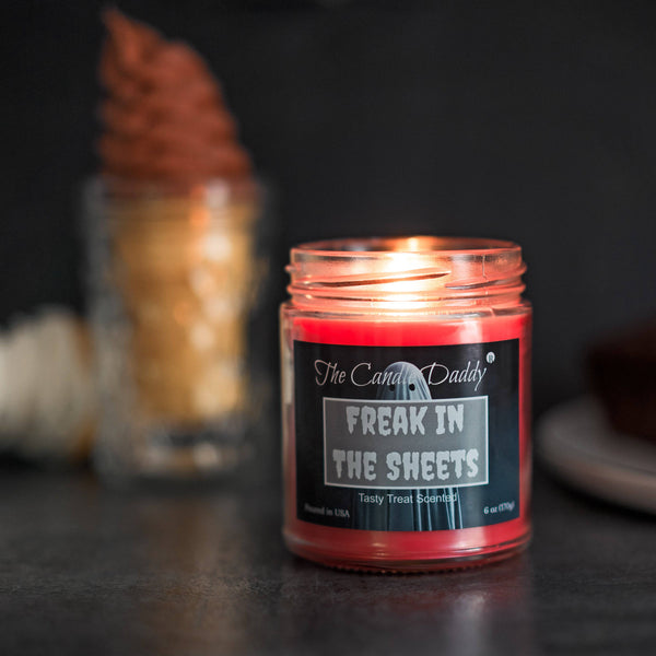 Freak In The Sheets- Sweet Treat Scented - Funny Halloween 6 Oz Jar Candle - 40 Hour Burn Time - The Candle Daddy