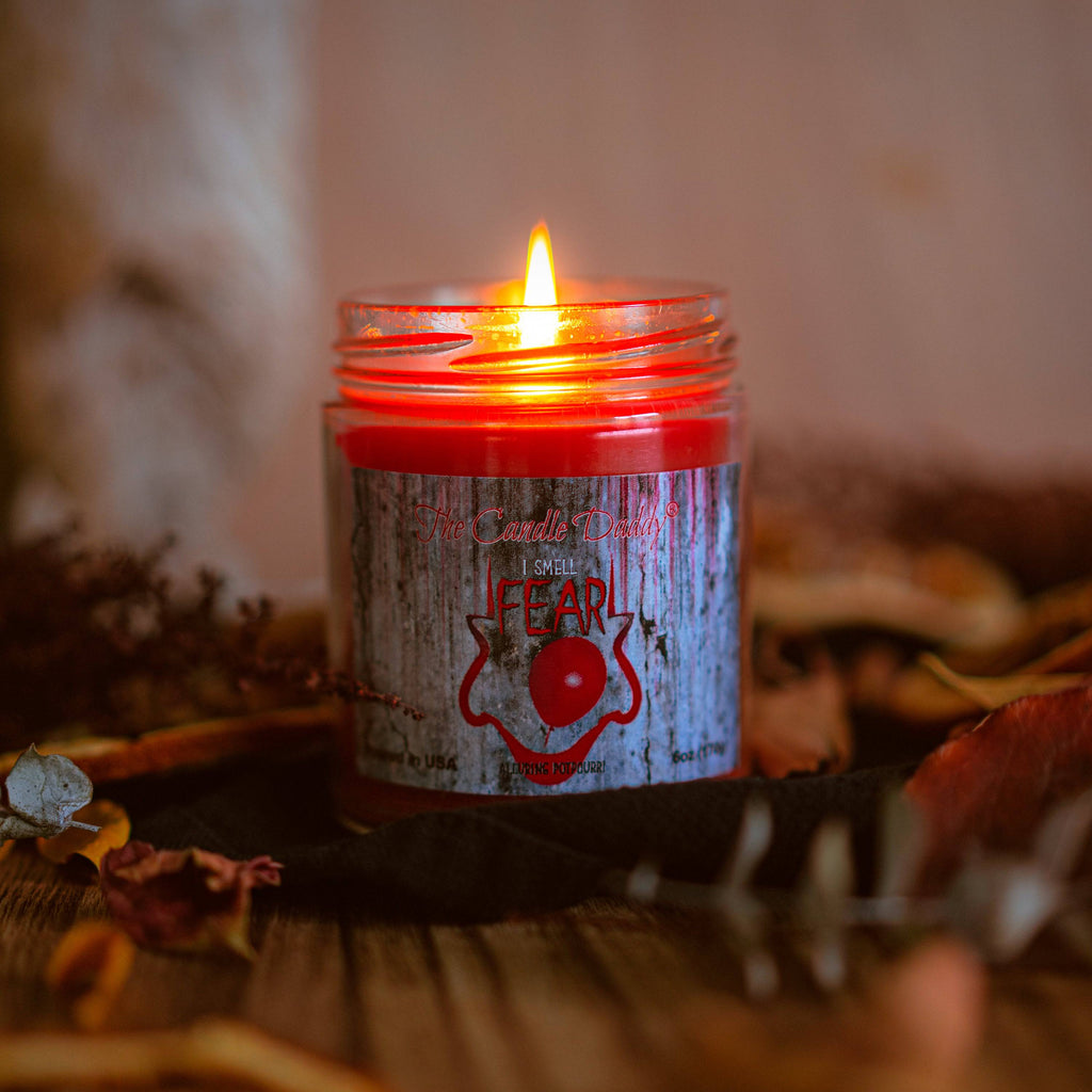 I Smell Fear - Alluring Potpourri Scented Horror Movie Candle - Halloween 6 Oz Jar Candle - 40 Hour Burn Time - The Candle Daddy