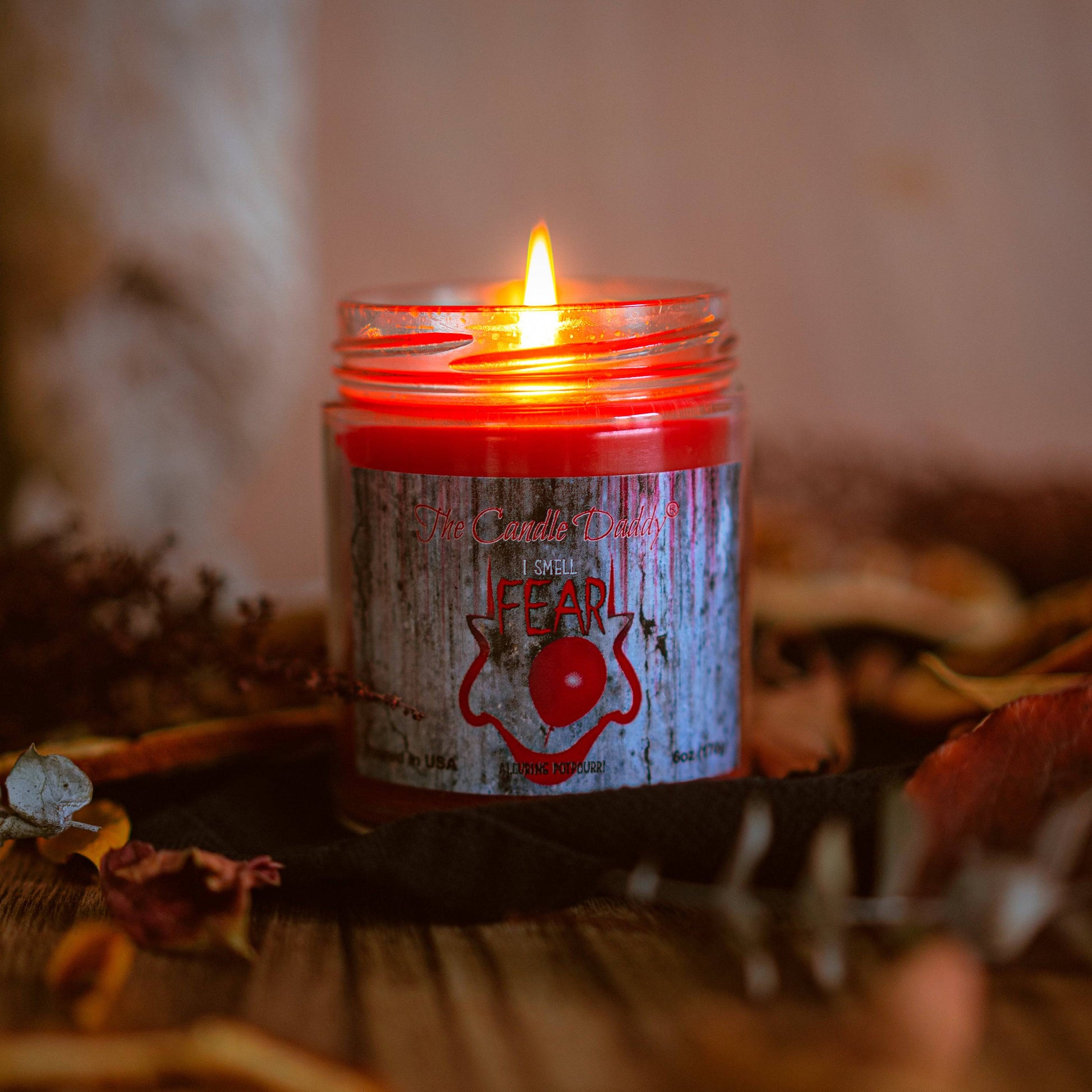 I Smell Fear - Alluring Potpourri Scented Horror Movie Candle - Halloween 6 Oz Jar Candle - 40 Hour Burn Time - The Candle Daddy