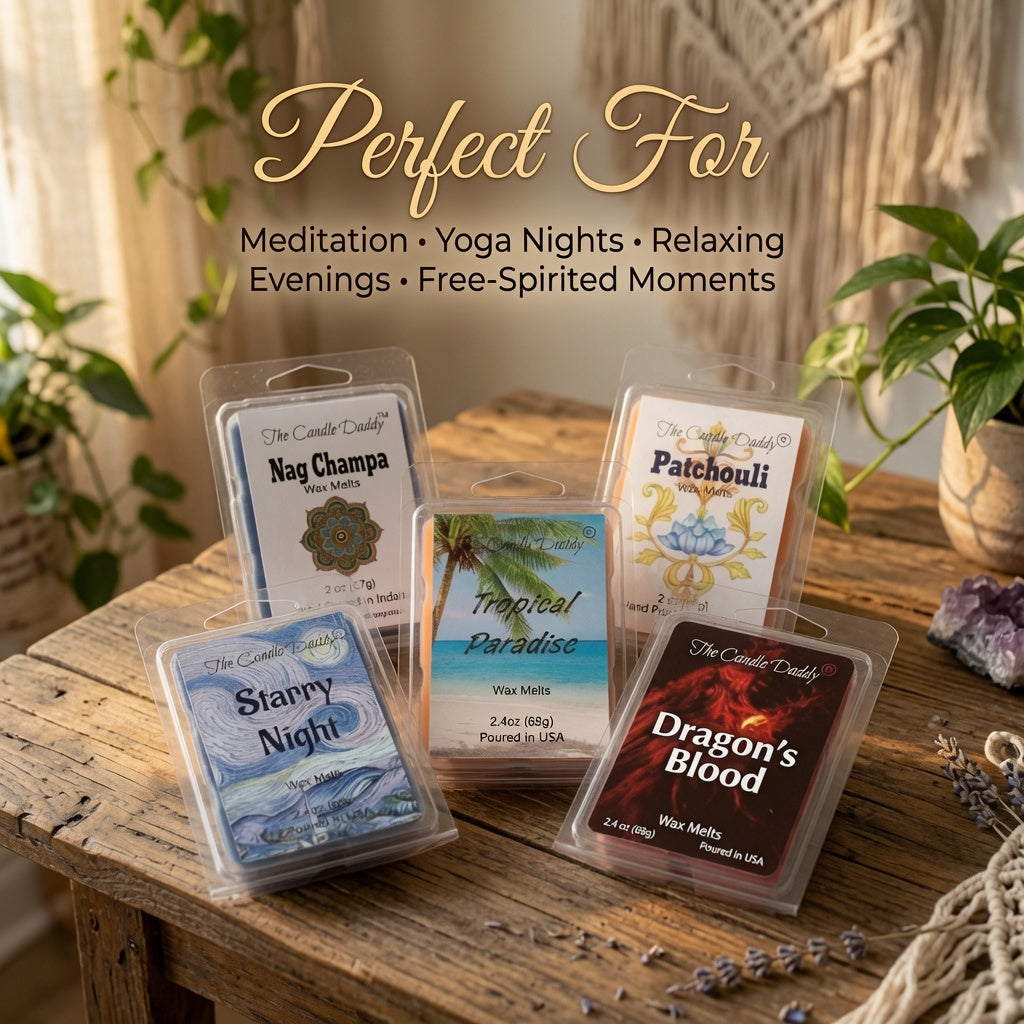 "Free Spirit Bundle"  Combo Set Of Five Scented Wax Melt Cubes - Nag Champa, Patchouli, Starry Night, Tropical Paradise, Dragon's Blood