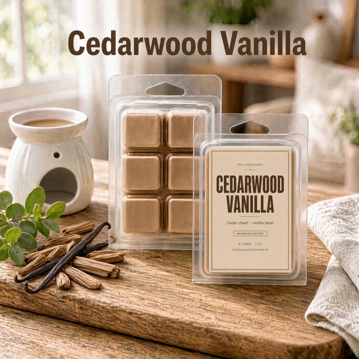 Cedarwood Vanilla Maximum Scented Wax Melt - 1 Pack - 2 Ounces - 6 Cubes