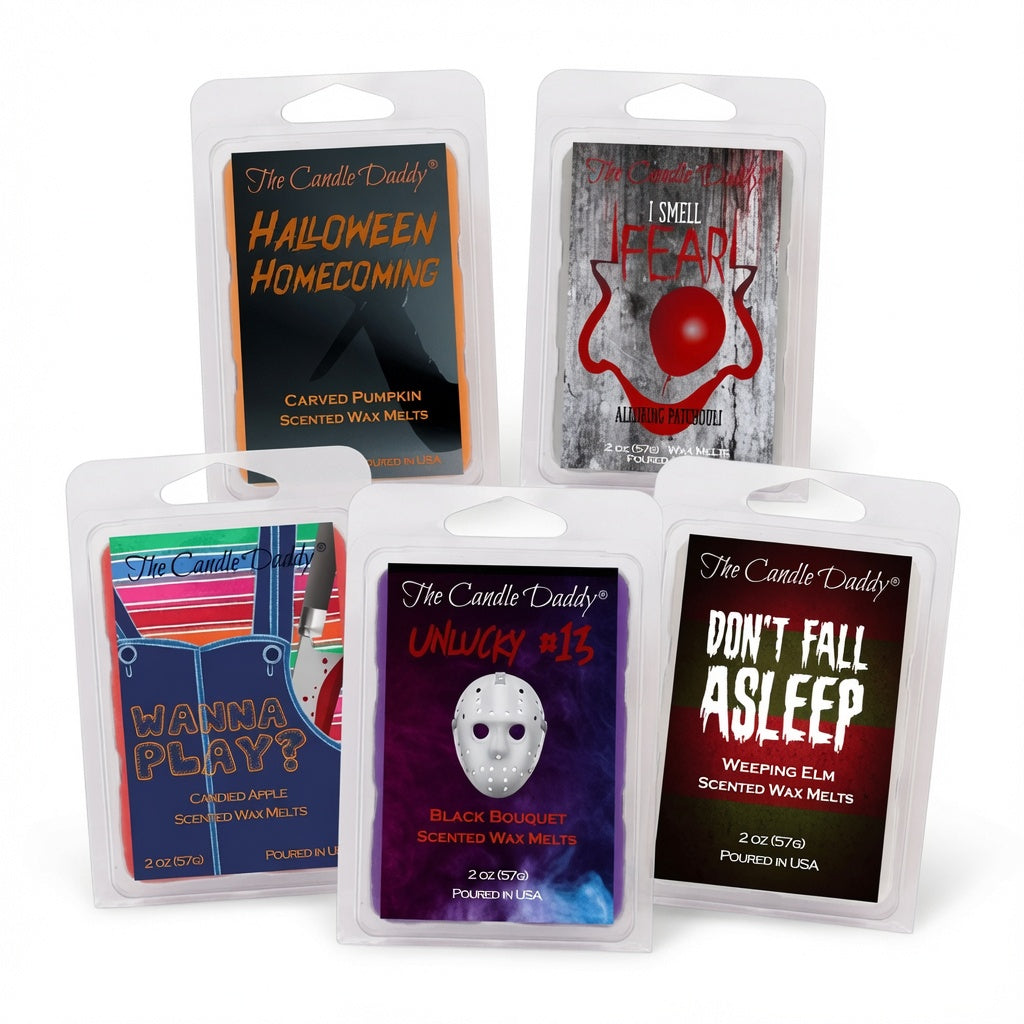 Halloween Horror Movie 5 Pack  - 5 Amazingly Spooky Wax Melts - 30 Total Cubes - 10 Total Ounces