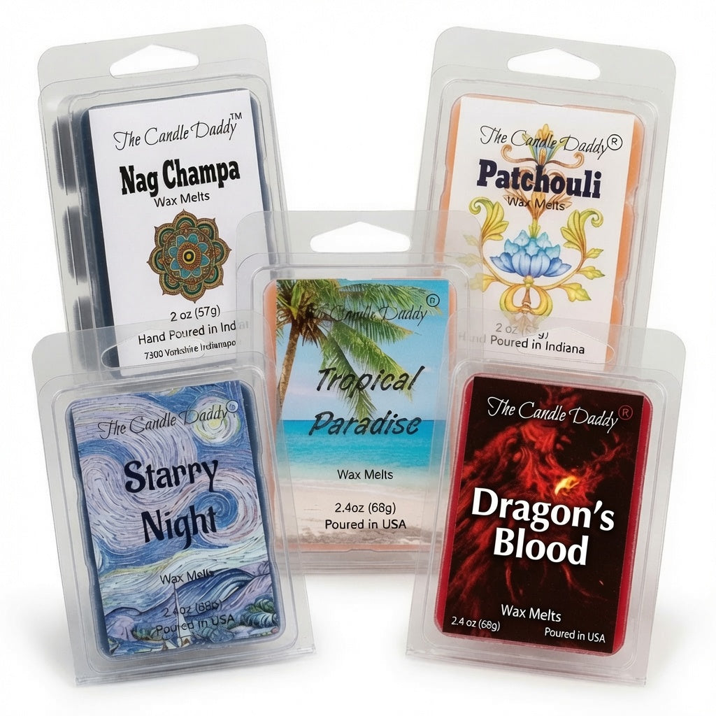 "Free Spirit Bundle"  Combo Set Of Five Scented Wax Melt Cubes - Nag Champa, Patchouli, Starry Night, Tropical Paradise, Dragon's Blood