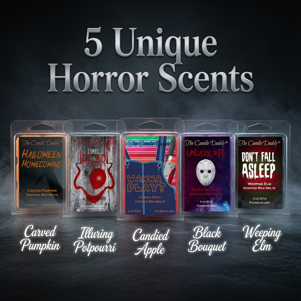 Halloween Horror Movie 5 Pack  - 5 Amazingly Spooky Wax Melts - 30 Total Cubes - 10 Total Ounces