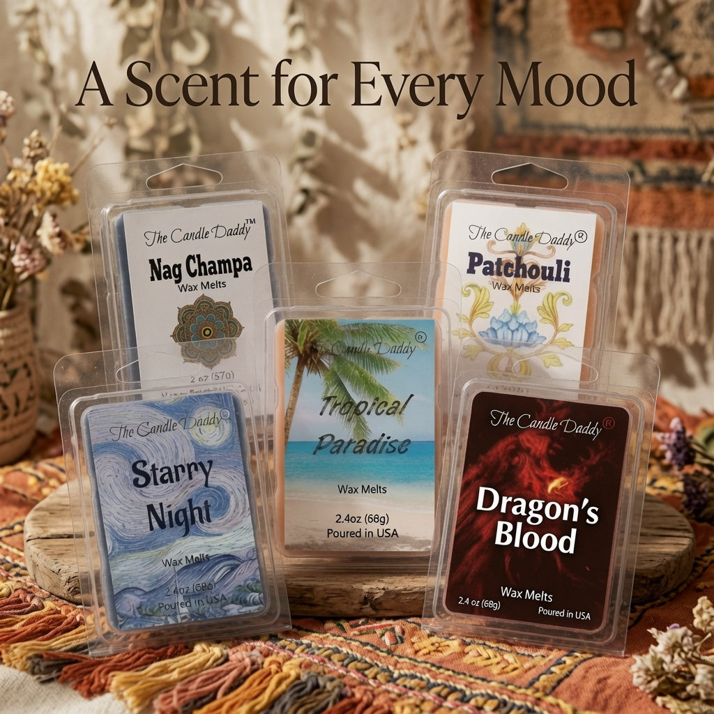 "Free Spirit Bundle"  Combo Set Of Five Scented Wax Melt Cubes - Nag Champa, Patchouli, Starry Night, Tropical Paradise, Dragon's Blood