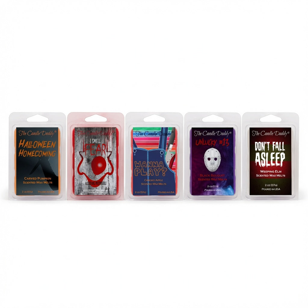 Halloween Horror Movie 5 Pack  - 5 Amazingly Spooky Wax Melts - 30 Total Cubes - 10 Total Ounces