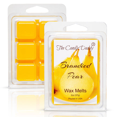 Brandied Pear - Sweet Pear and Cask Aged Brandy Scented Melt- Maximum Scent Wax Cubes/Melts- 1 Pack -2 Ounces- 6 Cubes - Blowout